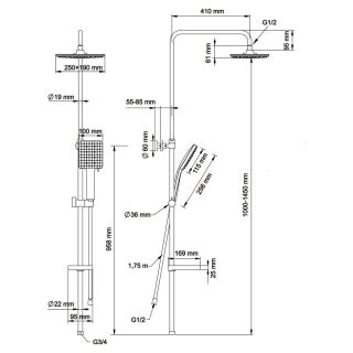 Душевая стойка Swedbe Hermes 5132B со смесителем для ванны чёрный